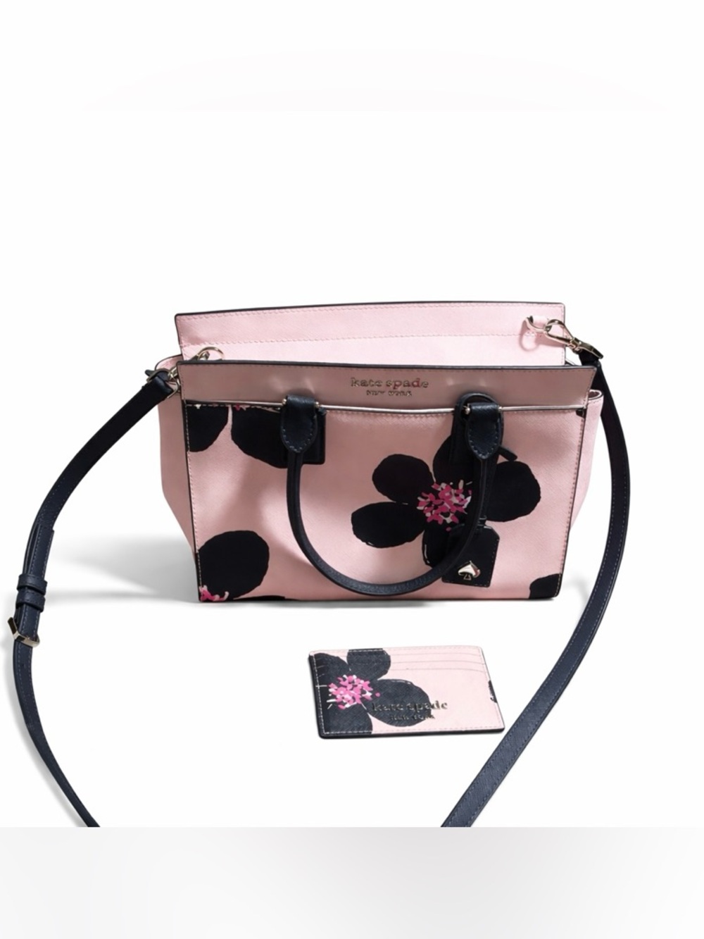 Kate Spade Pink and Black Women's Bag & with matching credit card holder